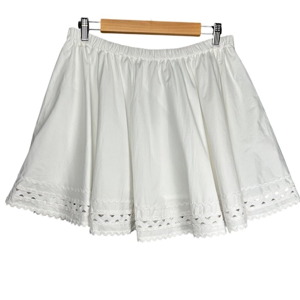 J.Crew Skirt Women L White Eyelet Scalloped Hem Mini Flared Cotton Old Money - Picture 8 of 13